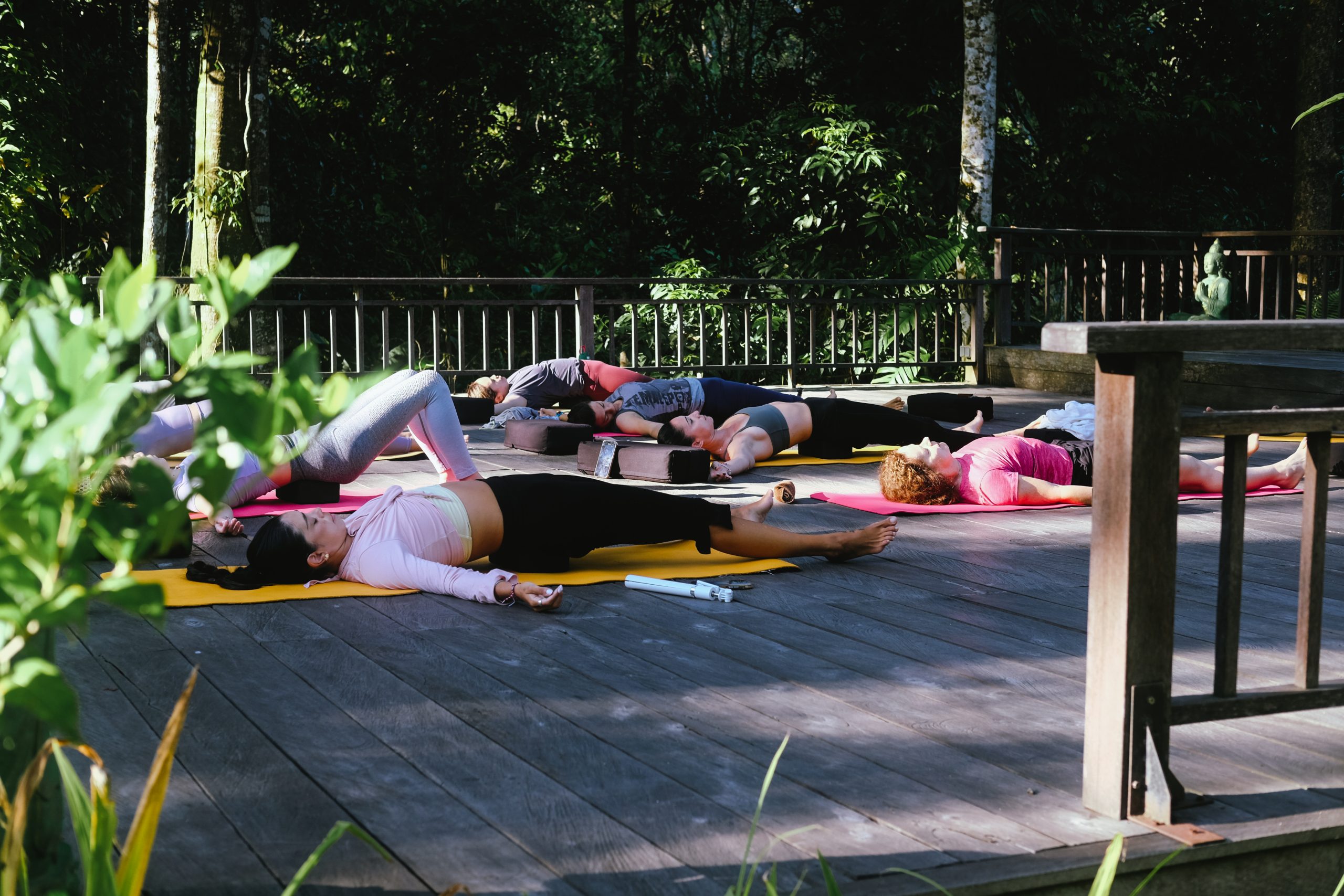 Morning yoga with a group of women
